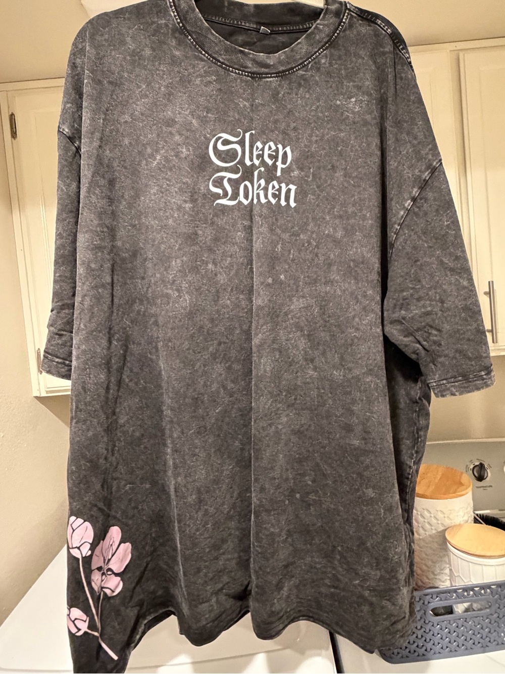 Sleep Token Gray T-Shirt with Pink Floral Accent